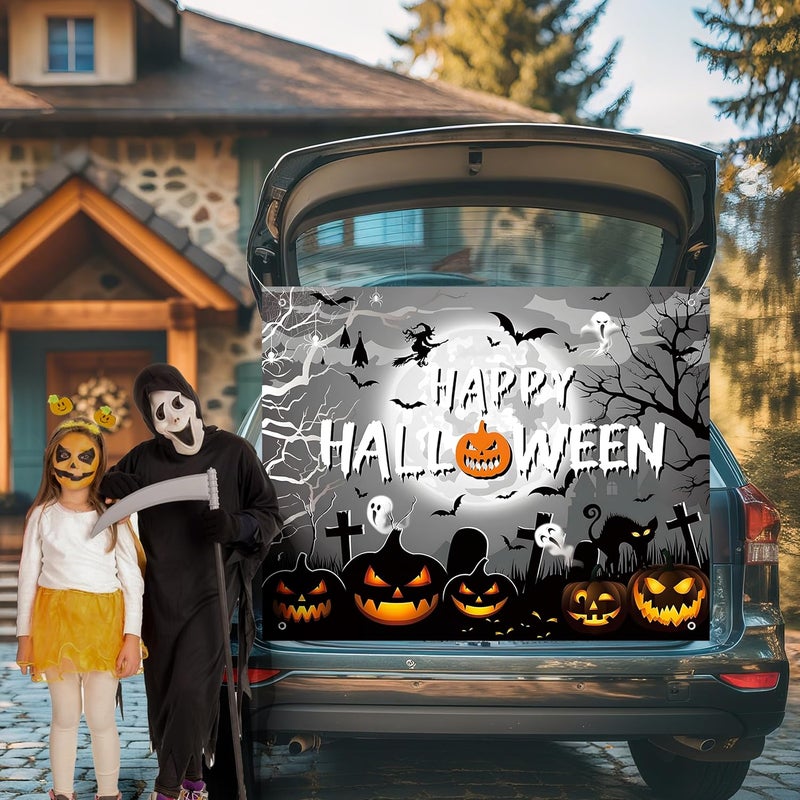 Pedel Halloween Trunk Or Treat Car Decoration Kits for Suv Banner, Happy Halloween Pumpkin Backdrop Banner for Archway Garage Door Haunted House Car Trunk Decor - Image 2